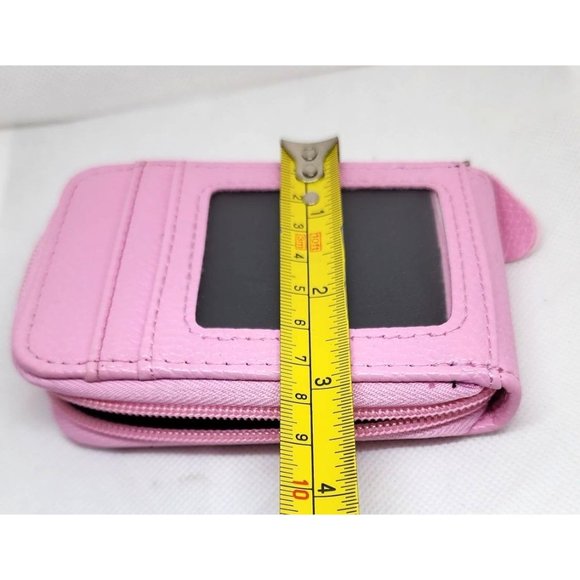 Pink Leather Mini Credit Card Case Card Slot Card Holder Wallet with ID Window - Picture 2 of 16